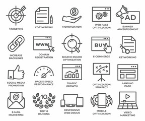 SEO Line Icons set on white background