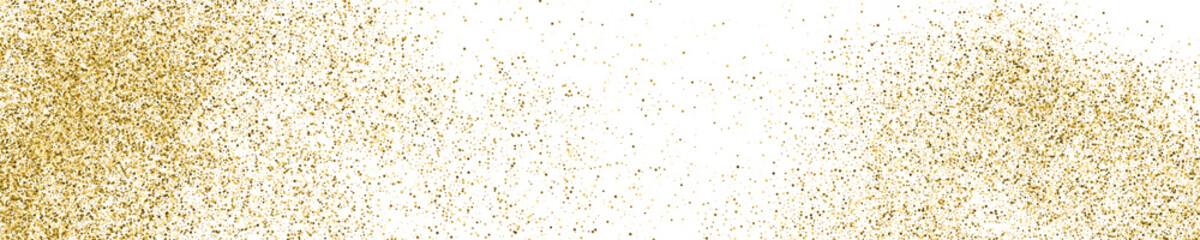 Gold Glitter Texture On White. Horizontal Long Banner For Site. Panoramic Celebratory Background. Golden Explosion Of Confetti. Vector Illustration, Eps 10.
