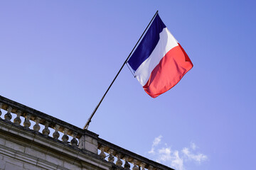 french flag france floating in mat with wind in cloud sky