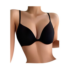 Beautiful realistic female put on a black bra with chest cropped vector illustration