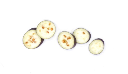 Fresh Vegetables, Japanese Eggplant  -Sliced ​​purple eggplant and purple eggplant  isolated on white background.