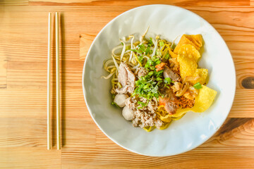 Thai Food Tom Yum Noodles, Yellow Noodles in a Cup
