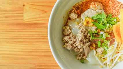 Thai Food Tom Yum Noodles, Yellow Noodles in a Cup