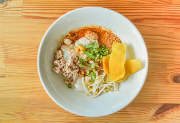 Thai Food Tom Yum Noodles, Yellow Noodles in a Cup
