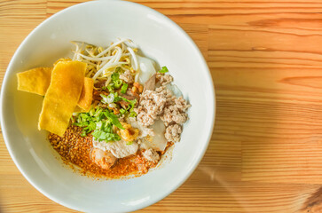 Thai Food Tom Yum Noodles, Yellow Noodles in a Cup