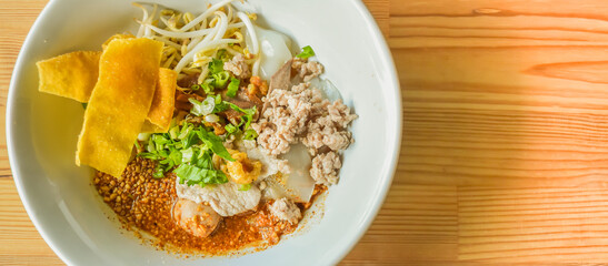 Thai Food Tom Yum Noodles, Yellow Noodles in a Cup