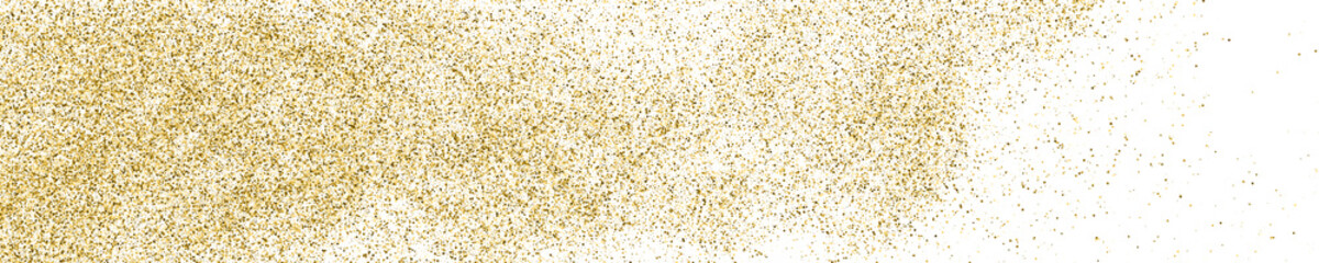 Gold Glitter Texture On White. Horizontal Long Banner For Site. Panoramic Celebratory Background. Golden Explosion Of Confetti. Vector Illustration, Eps 10.