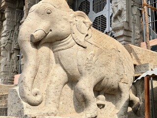 Elephant statue carved in the Hindu temple at Thiruvannamalai, Tamilnadu.