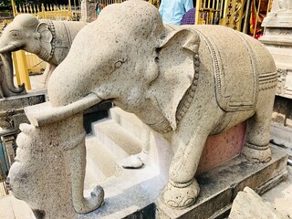 Elephant statue carved in the Hindu temple at Thiruvannamalai, Tamilnadu.