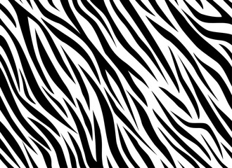 Zebra abstract seamless pattern. Black and white stripes, repeating background. Vector printing for fabrics, posters, banners.
