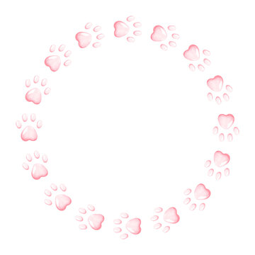 Paws wreath. Watercolor illustration. Isolated on a white background.
