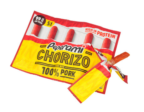 Peperami chorizo pork snack salami sausages in a pack of five