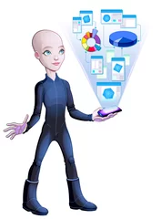 Foto op Aluminium Gray child alien projecting data. Vector isolated character © ddraw
