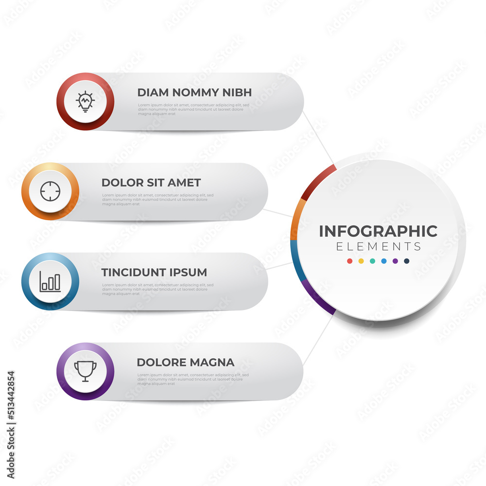 Poster 4 list infographic element vector template, steps or sequence layout diagram
