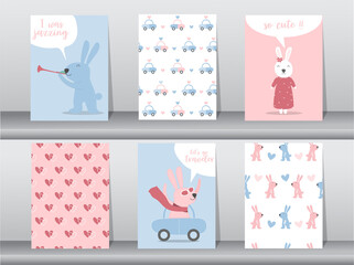 Set of cute animals poster,template,cards,animal,rabbit,funny,Vector illustrations 