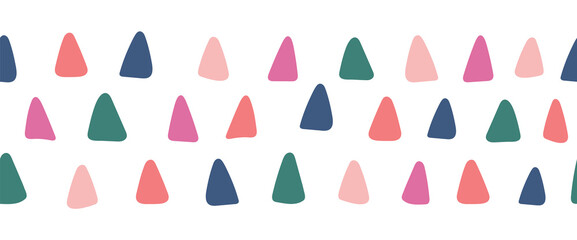 Abstract kids border seamless hand drawn triangle shapes. Cute repeating horizontal vector pattern organic paper cutting Matisse style collage. Banner, footer, divider, fabric trim, ribbon, children.