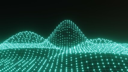 Abstract technology stream background. A digital dynamic wave of dots. Network connection structure. 3D rendering.