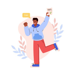 Student passed Toefl test for English proficiency, flat vector isolated.