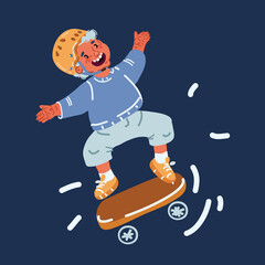 Cartoon vector illustration of Boy Skateboarding Jump Lifestyle