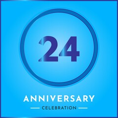 24 years anniversary celebration with circle frame isolated on sky blue background. Creative design for happy birthday, wedding, ceremony, event party, marriage, invitation card and greeting card.