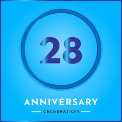 28 years anniversary celebration with circle frame isolated on sky blue background. Creative design for happy birthday, wedding, ceremony, event party, marriage, invitation card and greeting card.