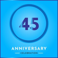 Obraz premium 45 years anniversary celebration with circle frame isolated on sky blue background. Creative design for happy birthday, wedding, ceremony, event party, marriage, invitation card and greeting card.
