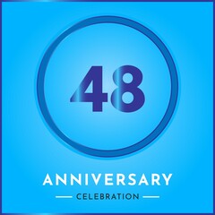 48 years anniversary celebration with circle frame isolated on sky blue background. Creative design for happy birthday, wedding, ceremony, event party, marriage, invitation card and greeting card.