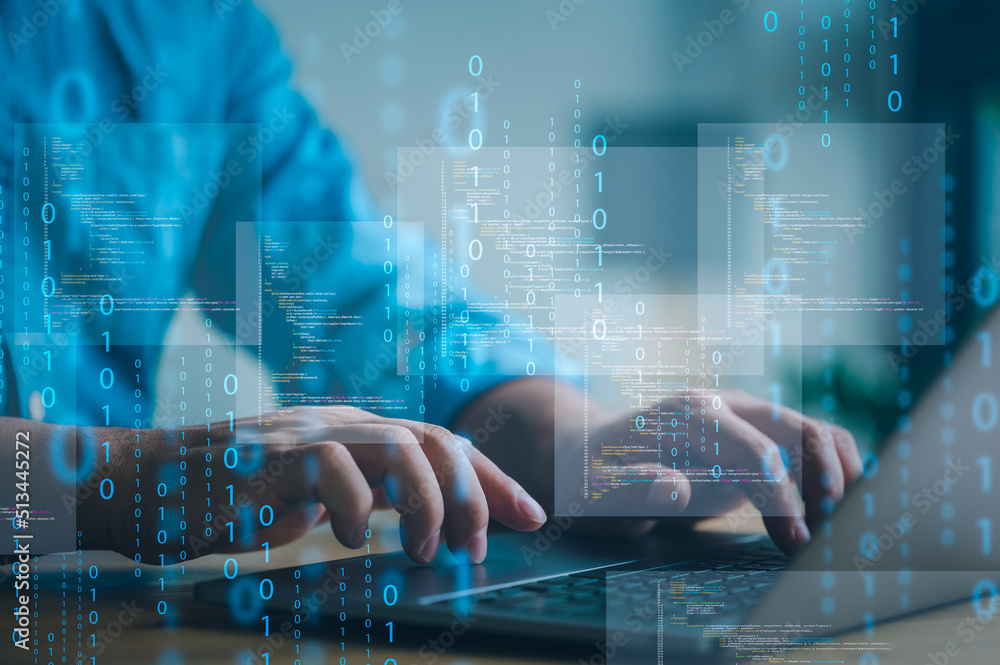 Aufkleber Programmers and cyber security technologies design websites and security in the Social World, cyberspace concepts..