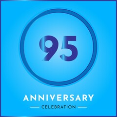 95 years anniversary celebration with circle frame isolated on sky blue background. Creative design for happy birthday, wedding, ceremony, event party, marriage, invitation card and greeting card.