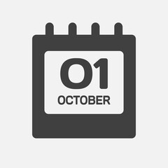 Icon page calendar day 1 October, template date
