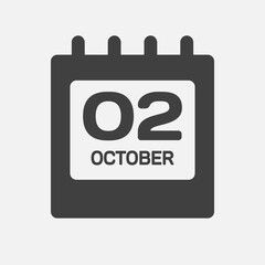 Icon page calendar day 2 October, template date