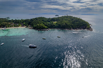 Aerial photograph of the sea at Koh Lipe, Thailand with a drone.
