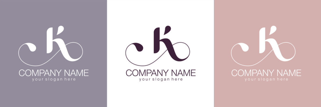 K letter monogram. Elegant luxury K logo. Calligraphic style. Vector design. Luxurious linear creative monogram.