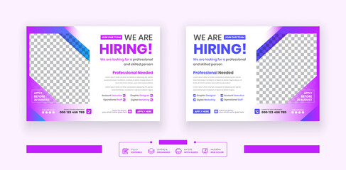 Fototapeta na wymiar We are hiring for Job Vacancy Horizontal Flyer and Job Circular Corporate Agency Flyer Template Design.
