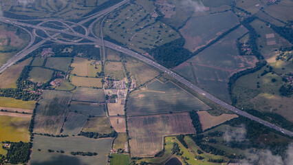 Aerial view of highway in English countryside