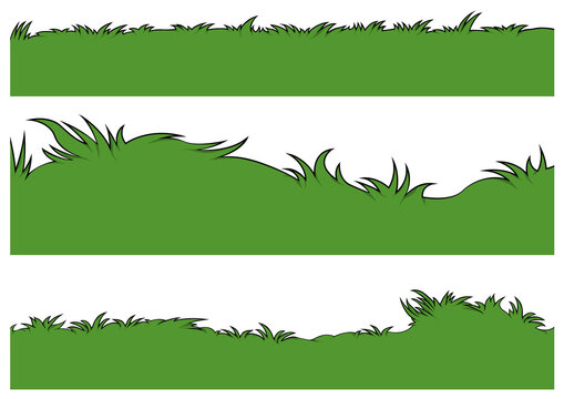 Set of Grassy Backgrounds - Colored Cartoon Illustration Isolated on White Background, Vector