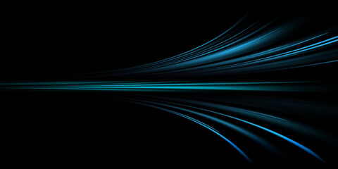  Abstract blue light trails in the dark, motion blur effect
