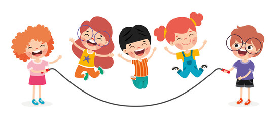 Cartoon Kids Playing Jumping Rope