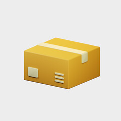 3D render cardboard box minimal icon isolated on gray background illustration. Online order or parcel delivery concept.