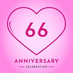 66 years anniversary celebration with heart isolated on pink background. Creative design for happy birthday, wedding, ceremony, event party, marriage, invitation card and greeting card.