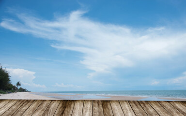 wooden floor and blue sky