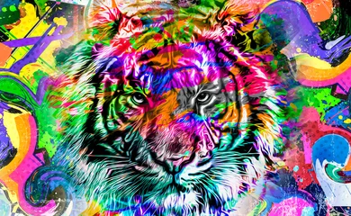 Zelfklevend Fotobehang Tiger head with creative abstract element on white background © reznik_val