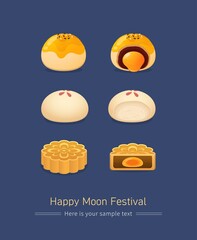 Festivals in Taiwan and China: Mid-Autumn Festival, egg yolk moon cakes, delicious pastries, desserts, different flavors, whole and half