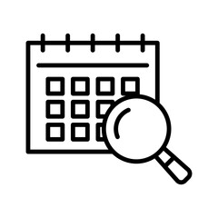 Calendar and magnifying glass icon. Calendar search. Date event.