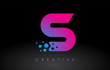 S Dots Letter Logo Design with Creative Artistic Bubble Cut in Blue Purple Colors Vector