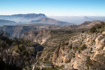 Fototapeta na wymiar Climbing Jebel Shams - the tallest peak of Oman