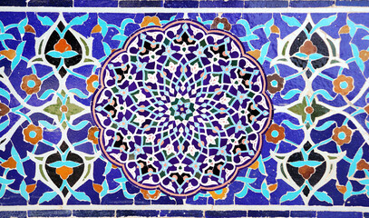 Detail of persian mosaic wall with floral ornament, Isfahan, Iran
