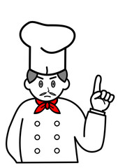 厳しい表情の指さしポーズの西洋人シェフ