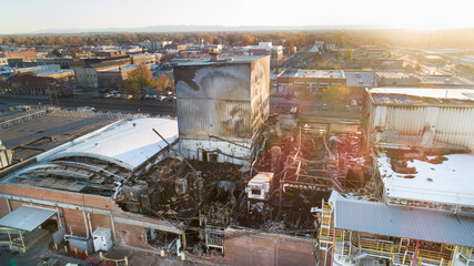 Industrial plant heavily damaged by fire