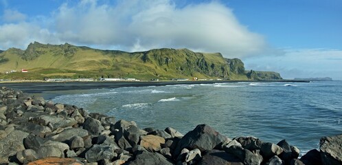 Fototapeta na wymiar Iceland-panoramic outlook from coast near the town of Vik